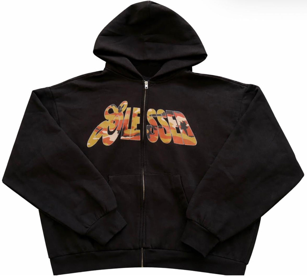"BLESSED" Hoodie Zippé Camo